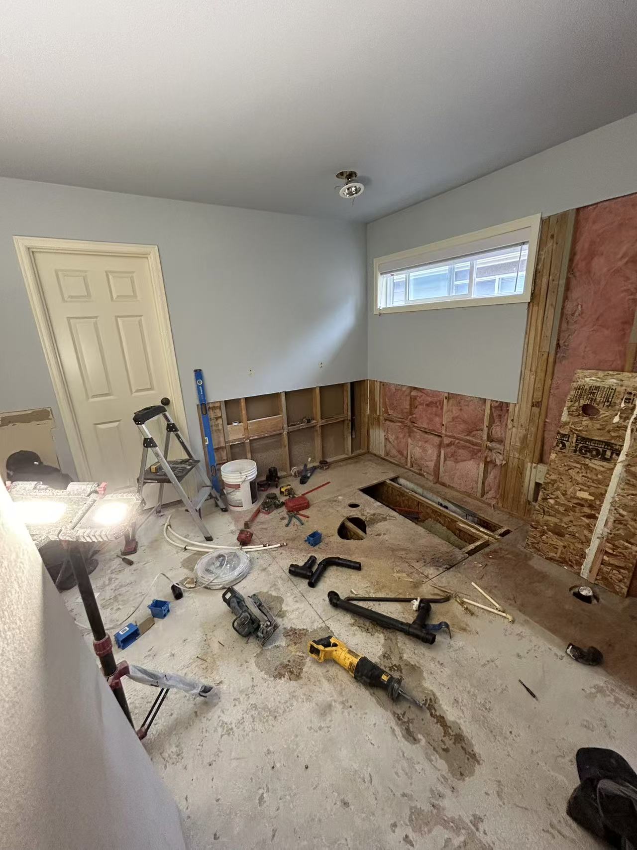 Bothell master bath stage 4 — blueboard and waterproofing